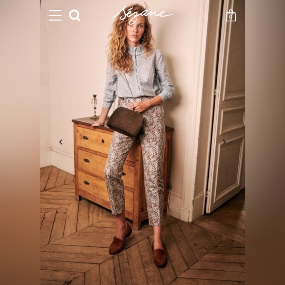 Sézane Gustavo Trousers Jaquard Blue Bordeaux size 34 - Picture 3 of 3